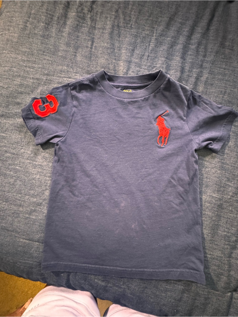 Navy Blue Boys Polo-Style Tee with Red Accents (size 5)